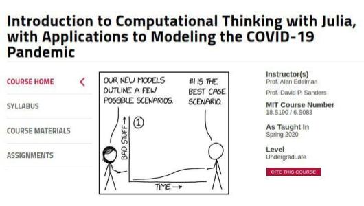 麻省理工Introduction to Computational Thinking with Julia, with Applications to Modeling the COVID-19 Pandemic