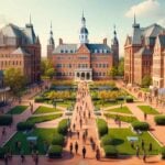 ohns-Hopkins-University-campus-showcasing-iconic-buildings-and-green-spaces-with-students-and-faculty-walking-around.-The-atmosp